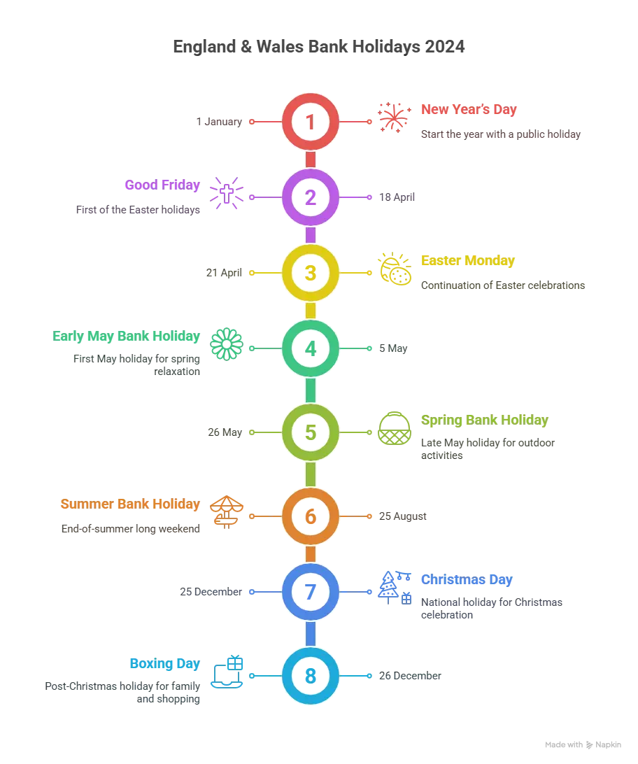 UK bank holidays 2025; England & Wales